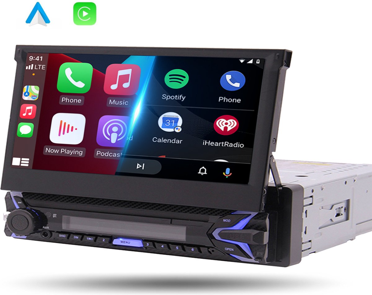 Apple Carplay Autoradio 1 Din avec Bluetooth Mains Libres Auto 7 Pouces  Écran Tactile avec IOS/Android Mirror Link FM/USB/AUX Microphon Commande au