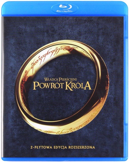 Blu-ray hoes met een gouden ring met runen erop tegen een donkere achtergrond.