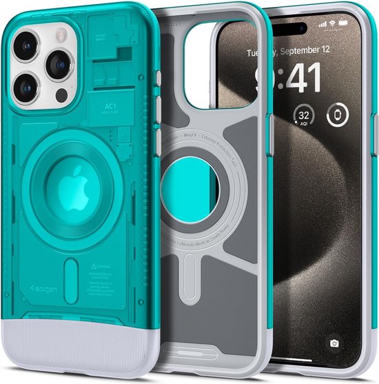 Geschikt voor Spigen Appple iPhone 15 Pro Max Classic C1 Geschikt voor Mag hoesje - Bondi Blue