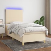 The Living Store Boxspring s - Bed with LED Lighting - Pocket Spring Mattress - Skin Friendly Top Mattress - Cream Color - 203 x 100 x 118/128 cm - 100 x 200 x 20 cm - 100 x 200 x 5 cm - LED Strip Included