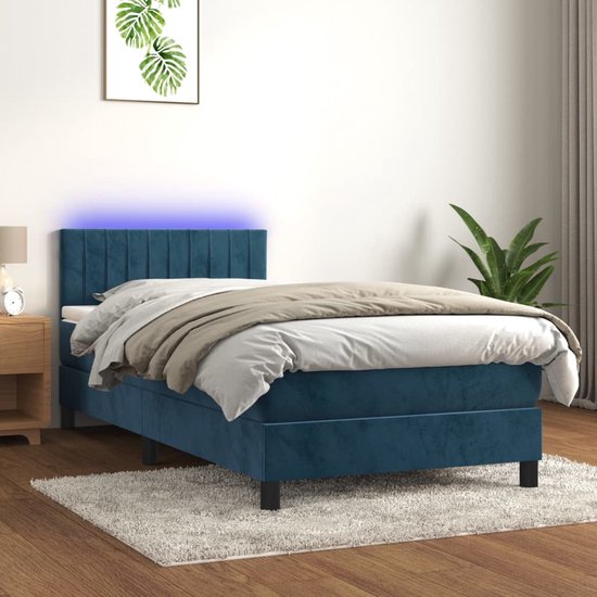 The Living Store Boxspring - LED donkerblauw - 203x100x78/88 cm