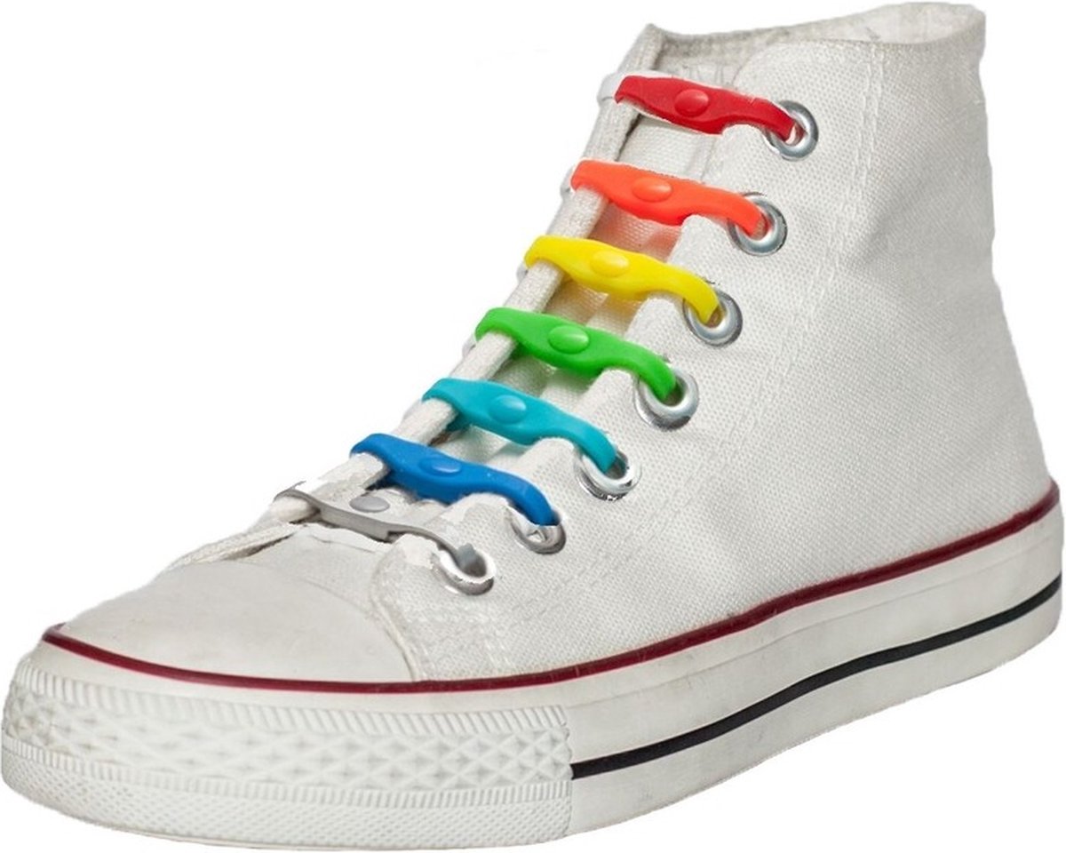 Shoeps elastische veters - 14x - regenboog - sneakers/sportschoenen - geen strikken nodig