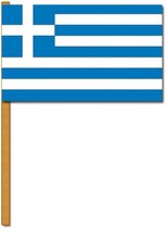 Luxe zwaaivlag Griekenland 30 x 45 cm op houten stok - Feestartikelen en versieringen