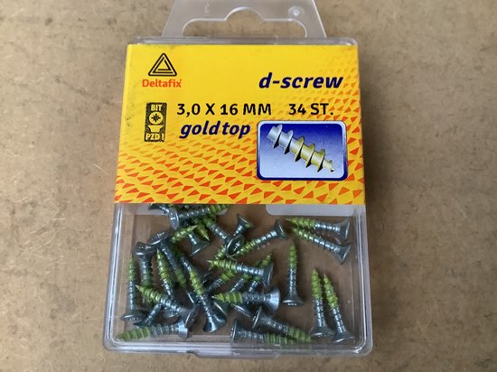 Hout schroef 3.0x16mm. Lang. Platkop. Verzinkt. Kruiskop. Goldtop. DeltafiX 34 stuks spaanplaat schroeven.