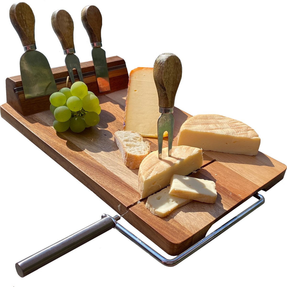 Chefs Cuisine Kaasplank met Messen - borrelplank - Serveerplank hout - Tapasplank - kaasplank - Acacia hout, snijder & 4 mesje