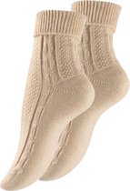 Chaussettes femme tricotées avec bord replié - Beige - Taille 35-38