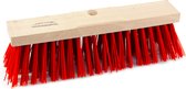 Harde straatbezem/buitenbezem kop elaston 40 cm met rode synthetische haren - schoonmaken - bezems