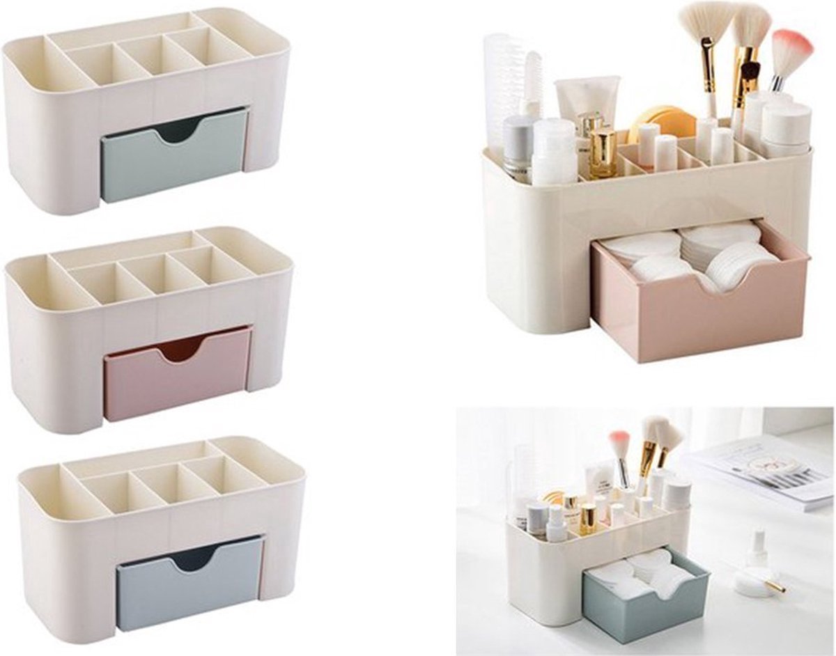 Goedkoopste Borvat® | Make-up cosmetica organizer opbergdoos 6 sorteervakken inclusief lade 21 x 11 x 9.5 cm crème - Kleur Roze