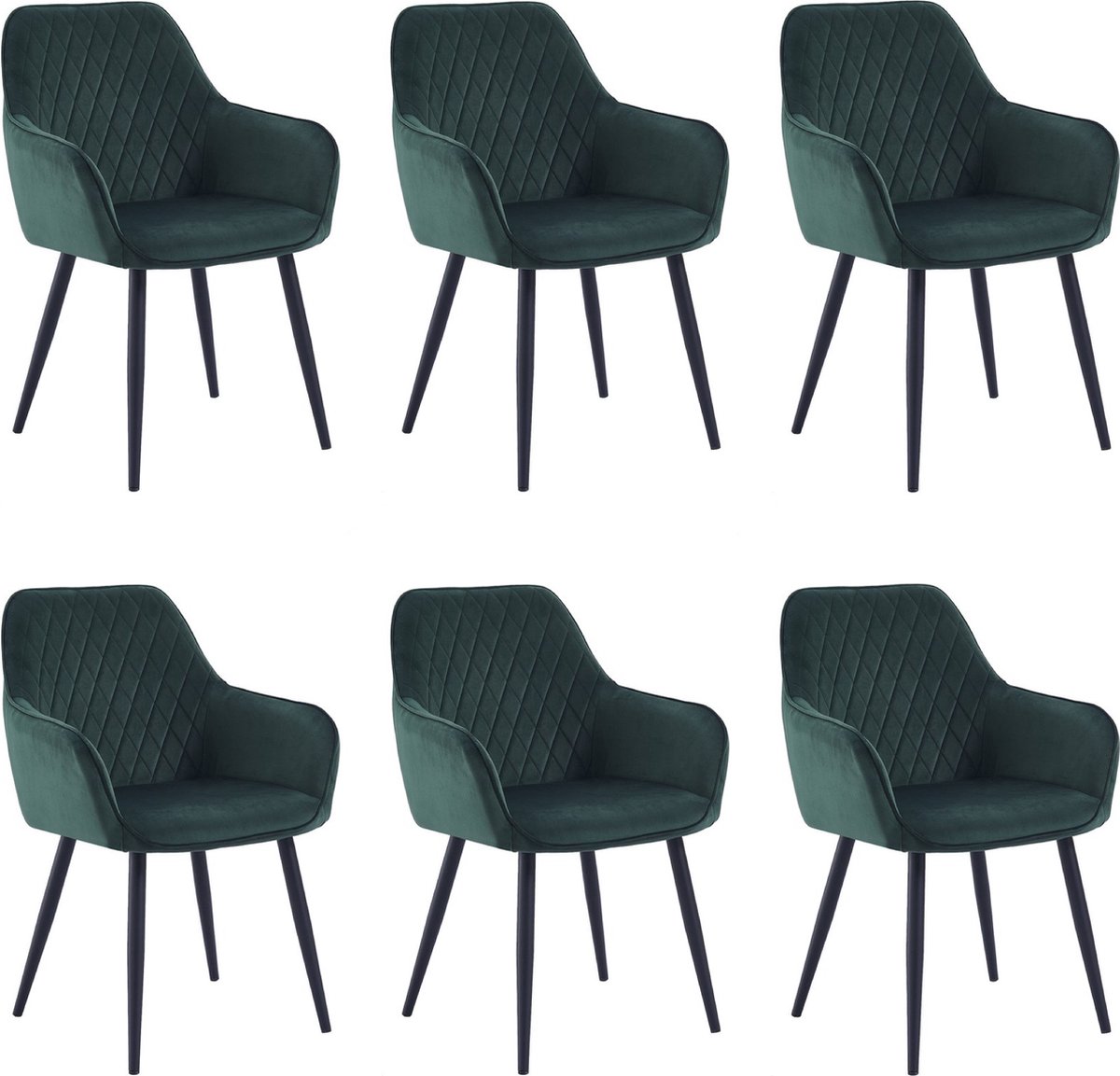Colenis® - Beverly Eetkamerstoel - Set Van 6 - Groen - Fluweel - Met armleuning