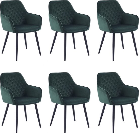 Colenis - Chaise de salle à manger Beverly - Set de 6 - Vert - Velours - Velours - Industriel - Avec accoudoir