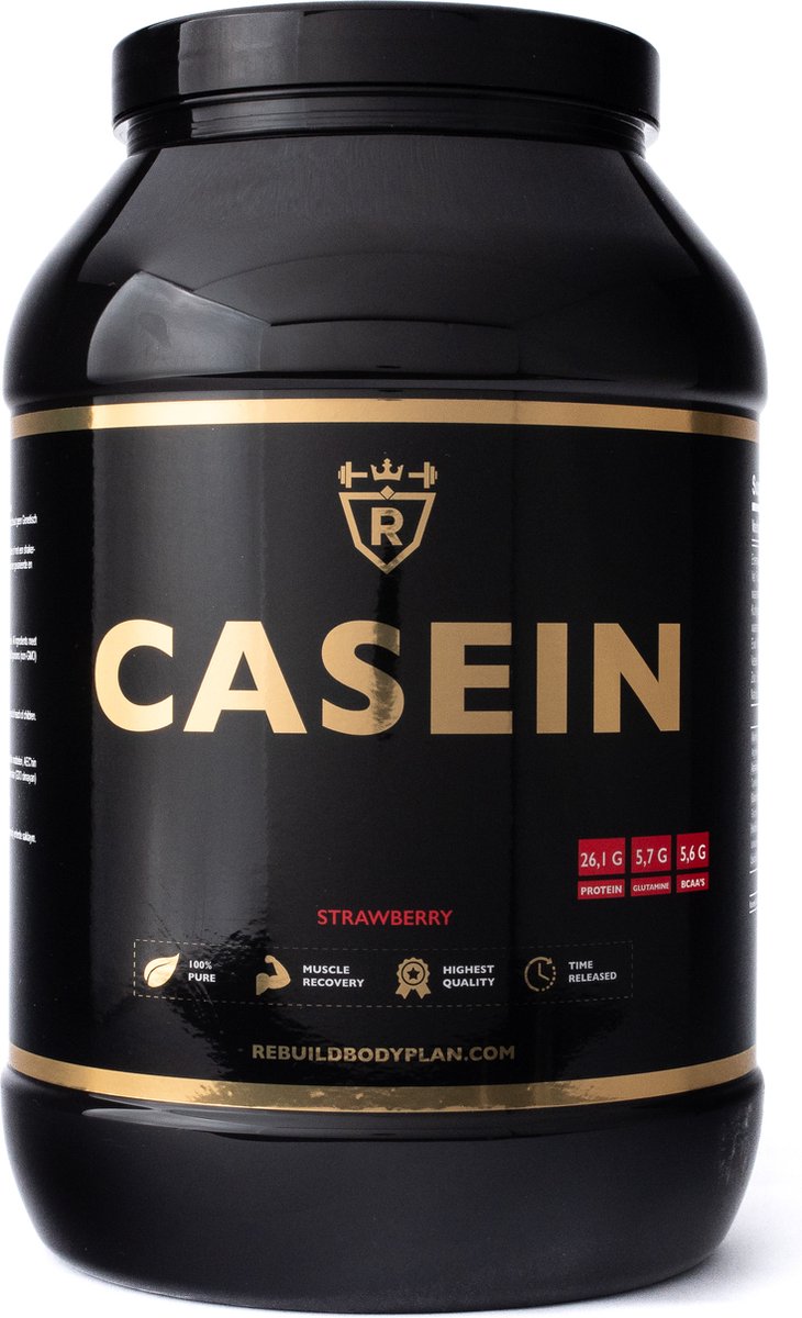 Goedkoopste Rebuild Nutrition Casein - Nacht Proteïne/Caseïne Micellaire/Eiwitshake - Langzame Eiwitten - Aardbei smaak - Eiwitgehalte 90 - 1800 gram