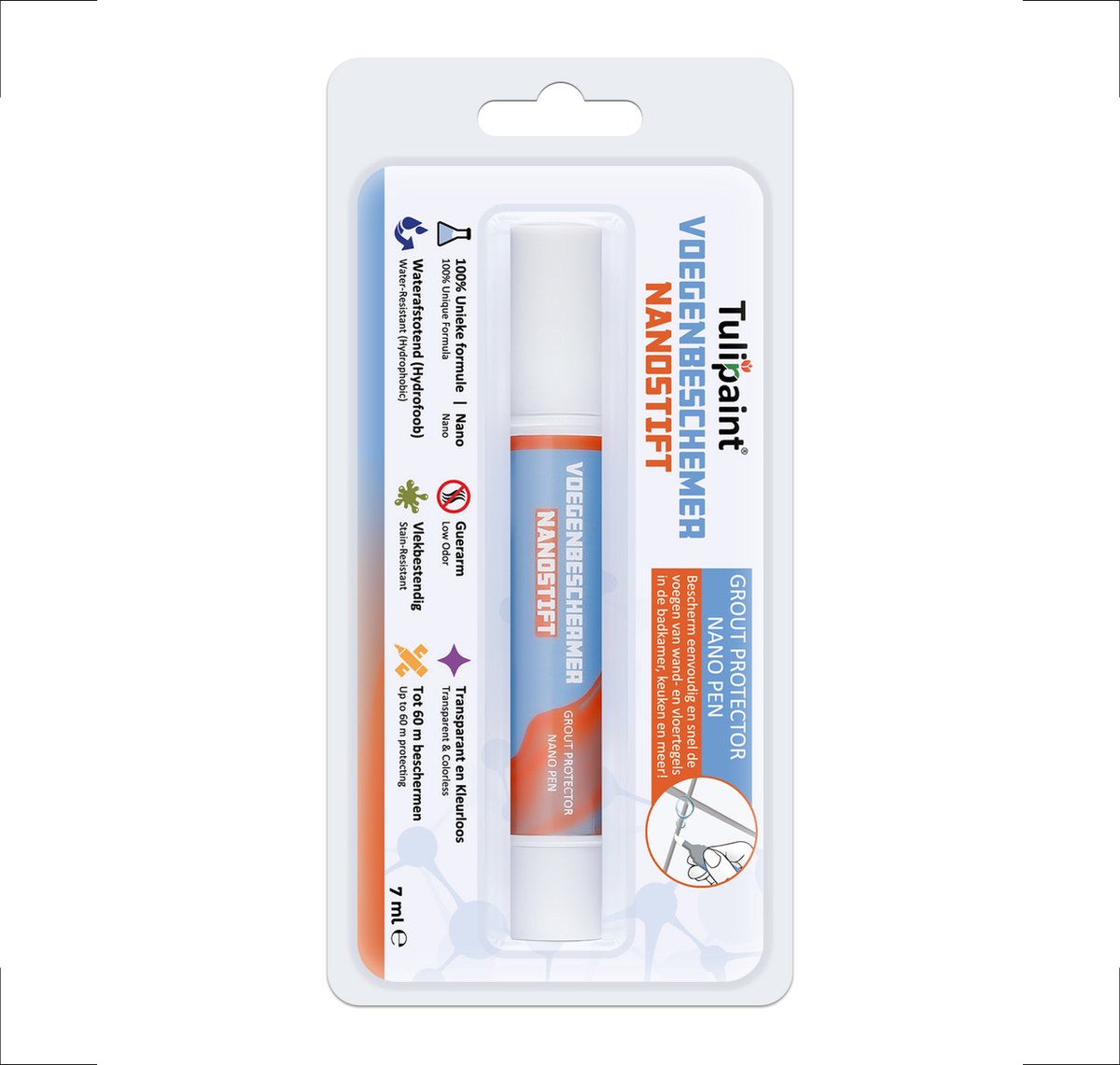 Tulipaint Voegenbeschermer Nanostift - Badkamer voegen beschermen impregneren met Nano technologie 100% transparant, permanent, waterafstotend waterdicht - Tegelvoegen beschermer impregneermiddel afdichtingsmiddel afdichtmiddel voegen in douche