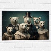 Muursticker - Familie IJsberen in Ouderwetse Kledingdracht - 60x40 cm Foto op Muursticker