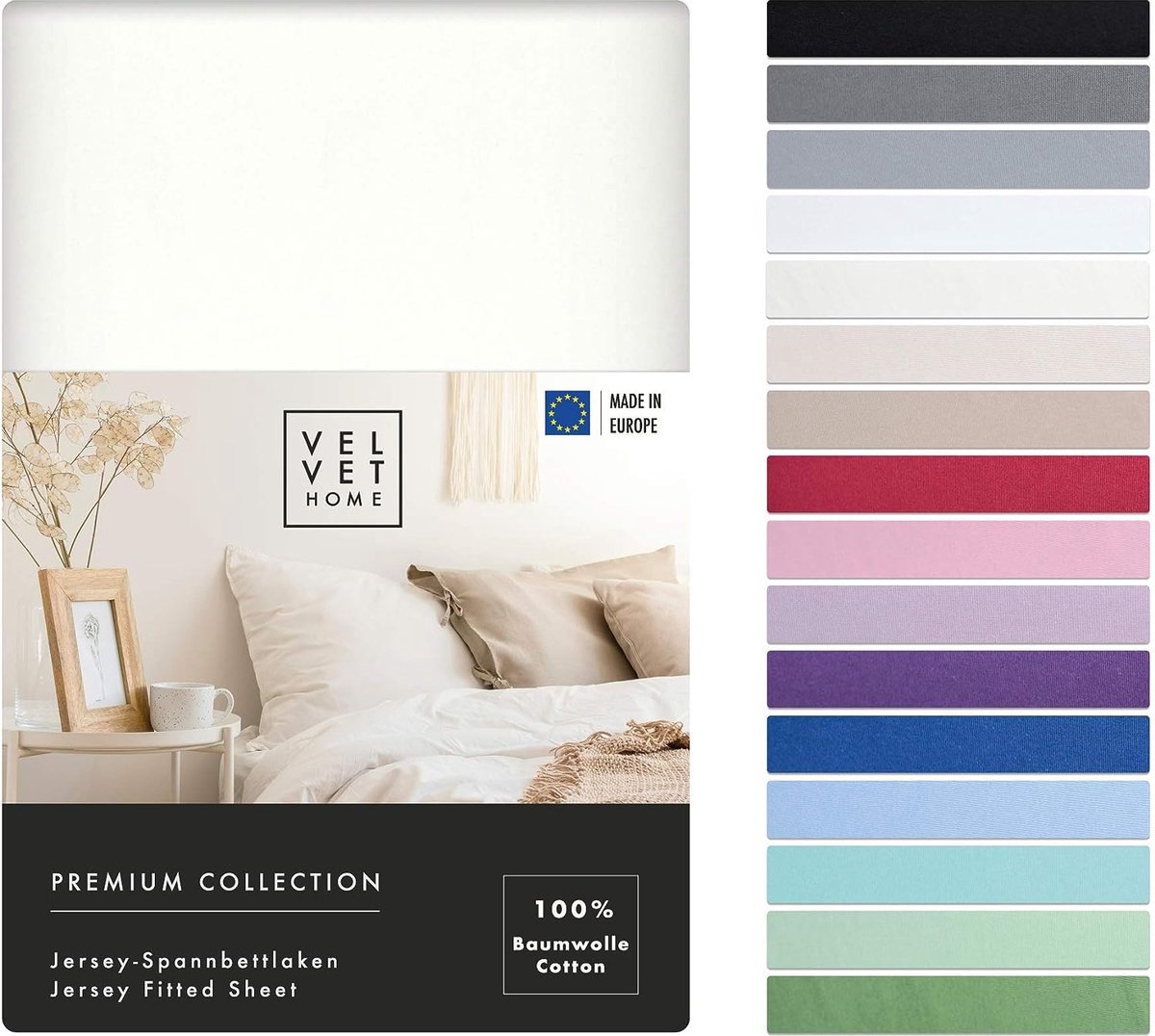 velvethome Hoeslaken, 160 x 200 cm, 100% gekamd katoen, 165 GSM, Laken 160 x 200 voor matrashoogte tot 25 cm, Jersey, Premium Kwaliteit, Prachtige Kleuren, Ecru, 160 x 200 cm + 30