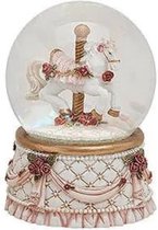 Wurm - Sneeuwbol - Snow Globe - Hobbelpaard - Hoofd omlaag - Draaimolen - Kerstcadeaus - Kerstdecoratie - Wit/goud/roze - Polyresin - Glas - Ø 6 cm x 9 cm