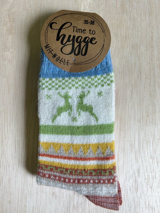 Hygge warme sokken met 37% wol (groene boord)maat 35-38 (ook leuk om kado te geven !)