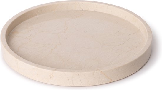Marmer dienblad rond met rand beige - Tray Ø30cm - MOOISA - rond marmer dienblad - vierkant marmer dienblad - decoratie schaal - tapasplank - serveerplank