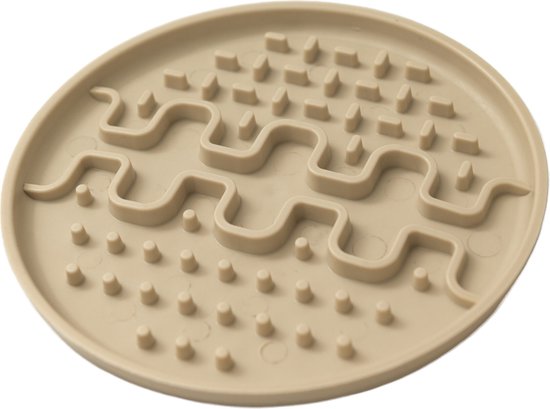 FIBOO - Lollipop Mini Tapis à Lécher - ECO - Slowfeeder - Pour petits chiens ou chats - Beige - 13x13 cm