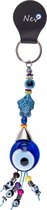 Nevfactory Blue Evil Eye Keyring with Blue Fish L18xW3xH1 Cm - Boze Oog Sleutelhangers - Geluk Bescherming - Nazar Boncugu - Handmade Good Luck Charm with Turkish Eye Glass, Healing Crystal & Anxiety Calming Key Chain for Women, Unique Gift Idea