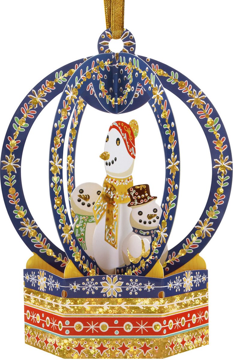 3D Baubles (Kerstbal Wenskaart met envelop) - Snow Globe - Snowmen