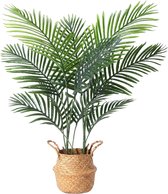 Kunstplant Areca Palm met zeegrasmand 110 cm kunststof kunstplanten groot in pot decoratie badkamer woonkamer slaapkamer balkon (1 stuk)