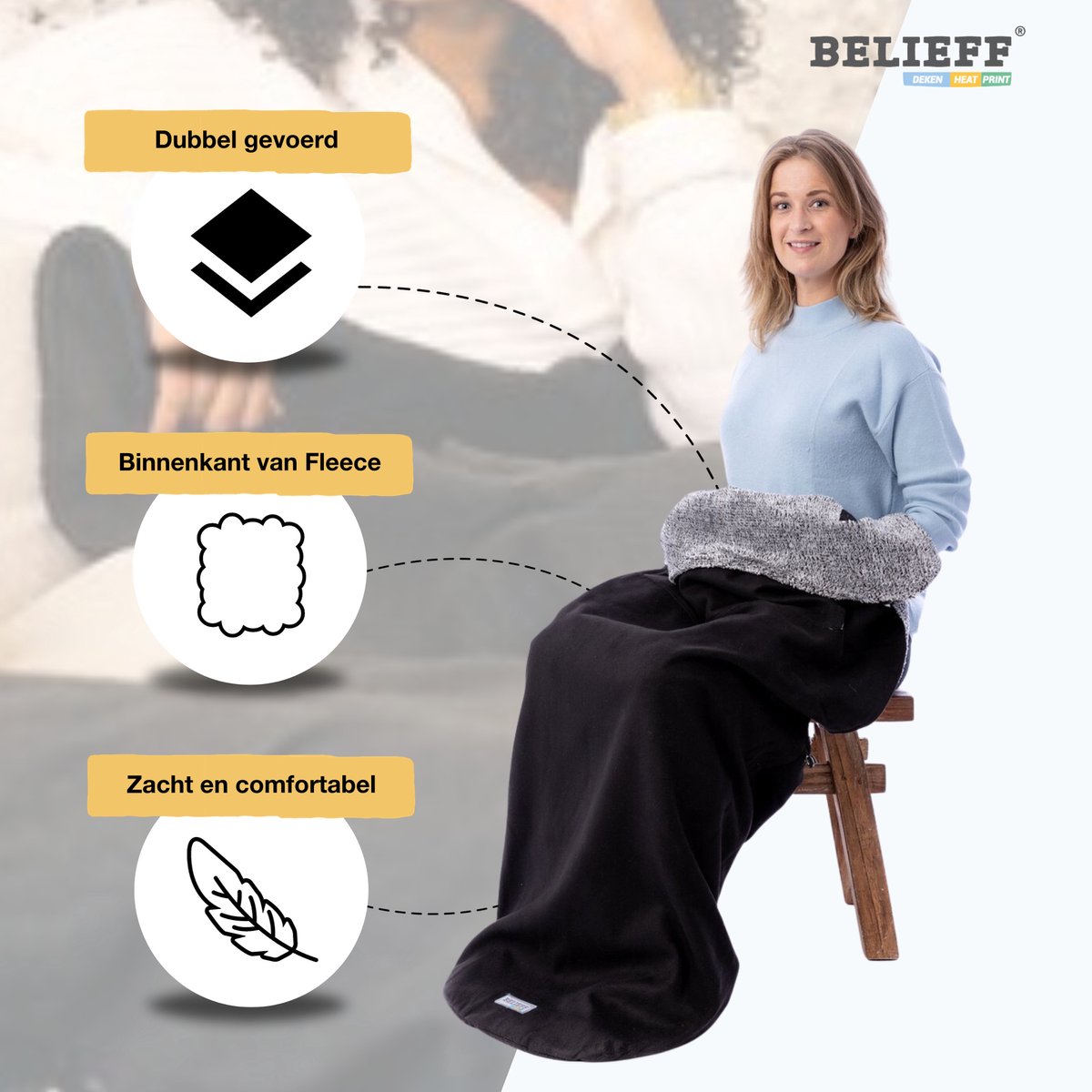 Belieff Cozy Deken (M) – Dikke Warmte Deken Fleece – Voetenzak Volwassene - Fleece Plaid – Fleece Deken - Warmtedeken – Warmte Deken Elektrisch Voor Op De Bank (Exclusief Heating Systeem) - Zwart — cadeau in Wonen & Interieur - foto 5