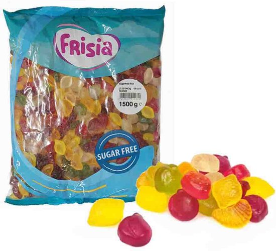 Zak met Frisia suikervrije snoepjes in fruitvormen, 1500g.