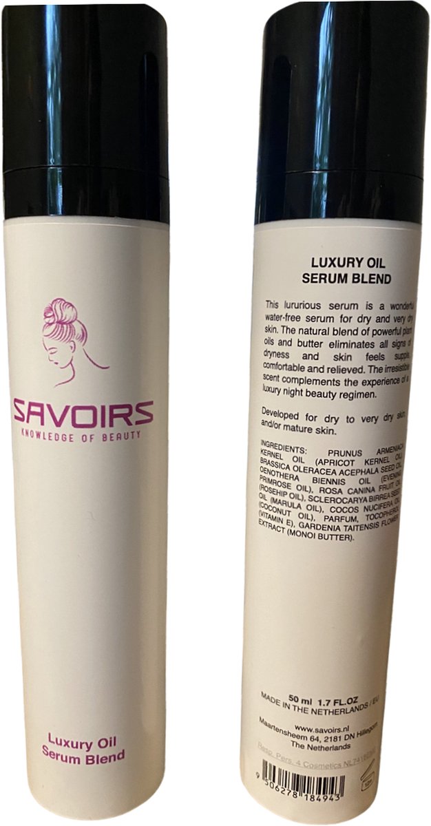 Savoirs Luxury Oil serum Blend 50ml (Anti-aging) inclusief Jade roller met Gua sha gezicht massage en mini Anti-aging serum 5ml.