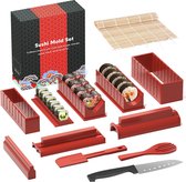Sushi Making Kit Deluxe Edition Complete Sushi Maker Kit 12-delig Home Sushi Mold Press met Sushi Rice Roll Mold Shapes, Vork, Sushi Mes, Sushi Rolling Mat, Sticks