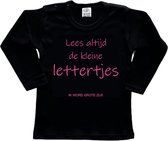 Shirt Aankondiging zwangerschap "Lees altijd de kleine lettertjes (ik word grote zus)" | lange mouw | Zwart/roze | maat 98 zwangerschap aankondiging bekendmaking Baby big bro Sis Sister