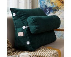 Leeskussen - Kussen voor lezen - Voor in Bed en Bank - Rugkussen - Boekenkussen met Kussenrol - Comfortabel Leeskussen - Bookseat - Meditatiekussen - Rugkussen onderrug - Groen