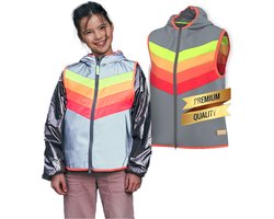 GOFLUO - Fluohesje Kind Darkflow - Veiligheidshesje - Reflecterend - Regenboog - Moeder Dochter - 10-12Y - Grey reflective