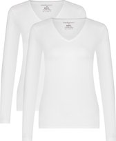 Comfortabel & Zijdezacht Bamboo Basics Liv - Bamboe T-Shirts V-Hals (Multipack 2 stuks) Dames - Lange Mouwen - Wit - S
