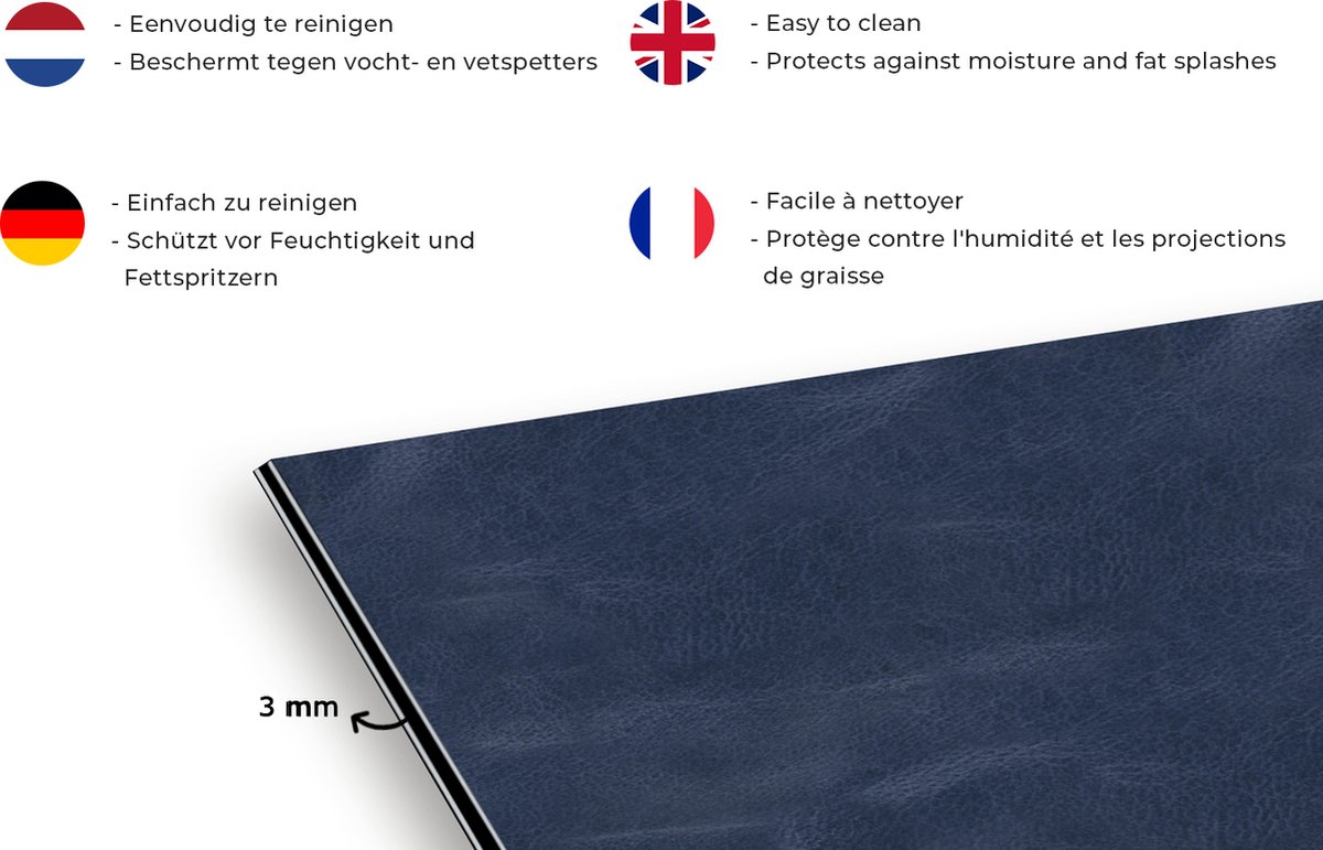 KitchenYeah - Spatscherm - Leer - Blauw - Dierenvel - Dier - 120x80 cm - Spatwand - Achterwand keuken