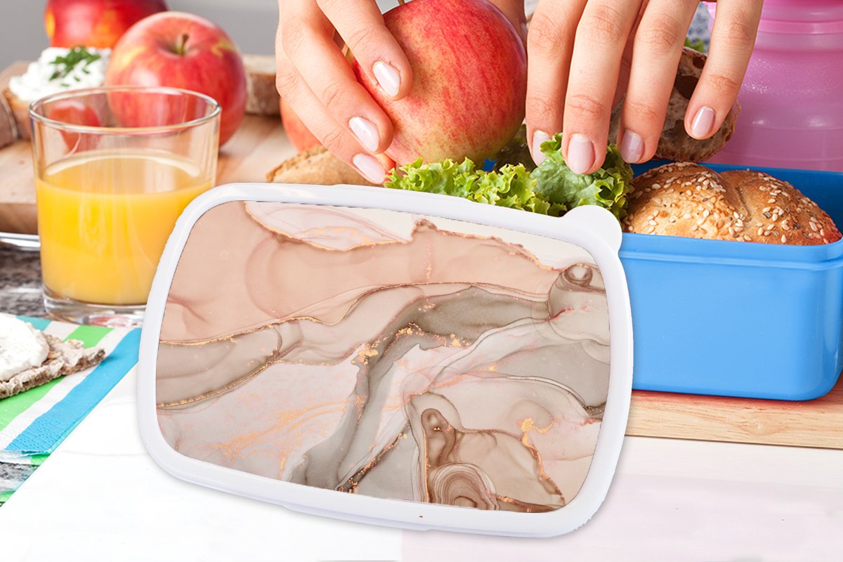 Broodtrommel Blauw - Lunchbox - Brooddoos - Marmer - Roze - Rosé - 18x12x6 cm - Kinderen - Jongen