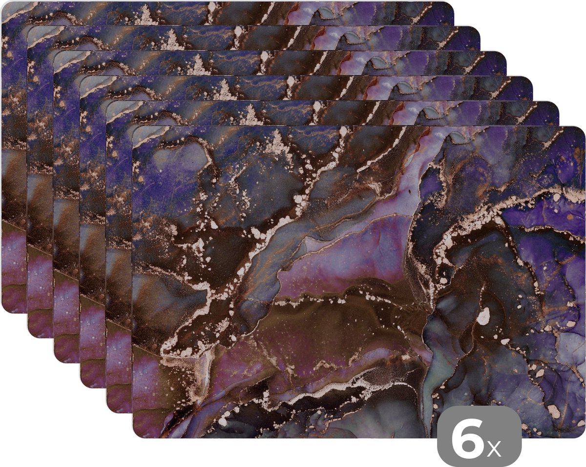 Placemats - Marmer - Roze - Goud - Onderleggers placemat - 45x30 cm - 6 stuks