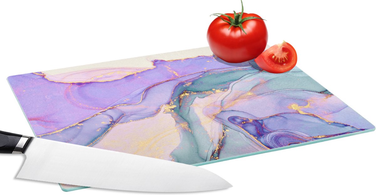 Glazen Snijplank - 28x20 - Goud - Marmer - Paars - Snijplanken Glas