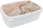 Broodtrommel Wit - Lunchbox - Brooddoos - Marmer - Roze - Rosé - 18x12x6 cm - Volwassenen