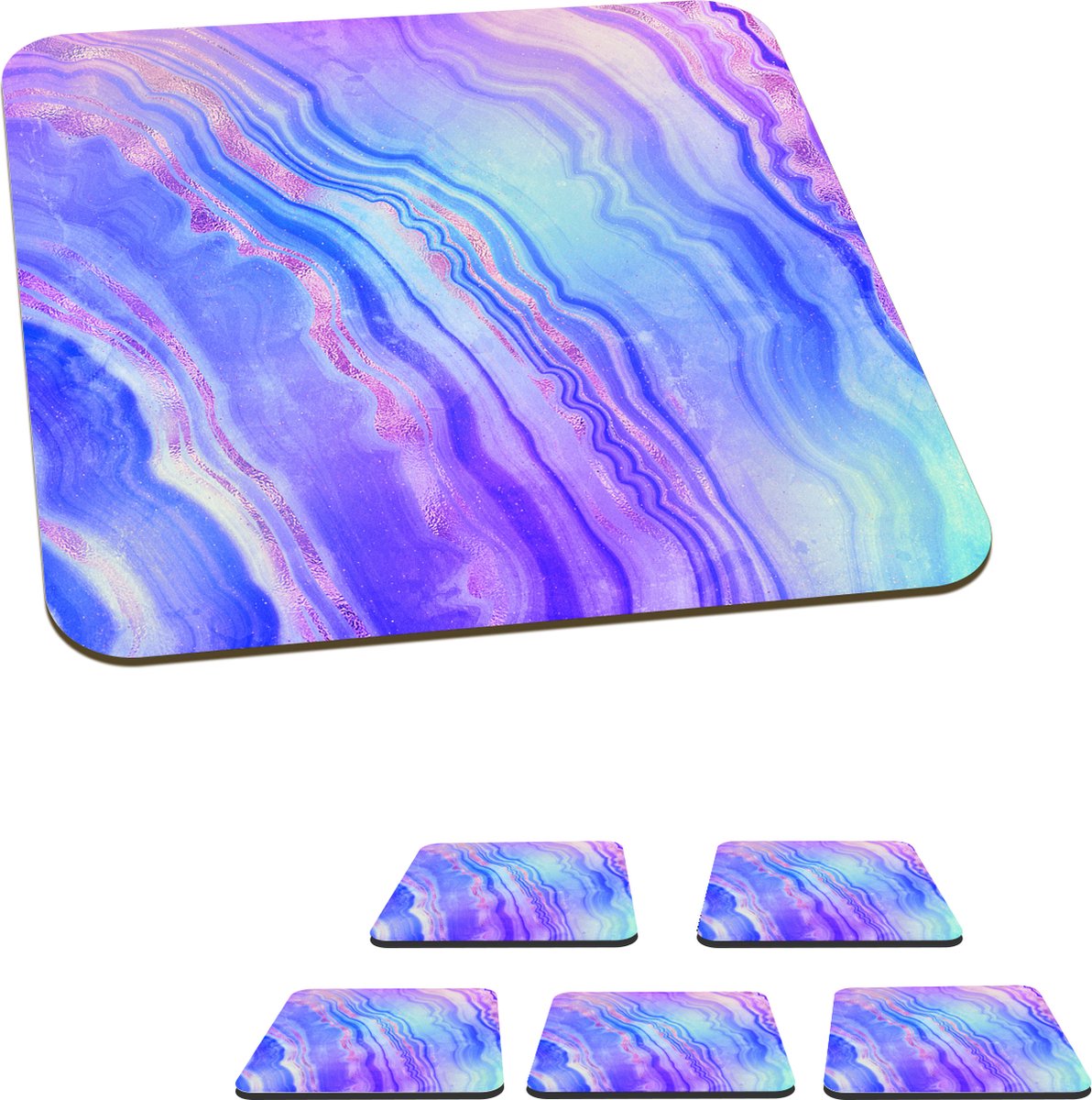 Onderzetters voor glazen - Neon - Edelstenen - Agaat - 10x10 cm - Glasonderzetters - 6 stuks