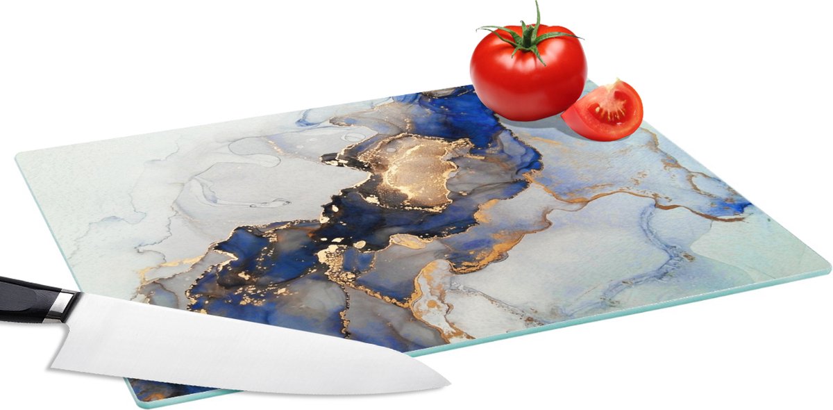 Glazen Snijplank - 39x28 - Marmer - Blauw - Goud - Snijplanken Glas