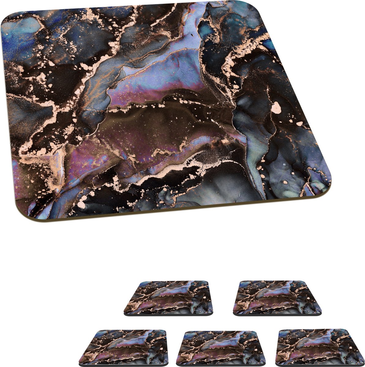 Onderzetters voor glazen - Marmer - Goud - Rosé - 10x10 cm - Glasonderzetters - 6 stuks