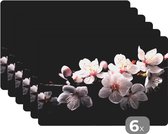 Placemat - Placemats kunststof - Sakura - Bloemen - Bloesem takken - Botanisch - Wit - 45x30 cm - 6 stuks - Hittebestendig - Anti-Slip - Onderlegger - Afneembaar