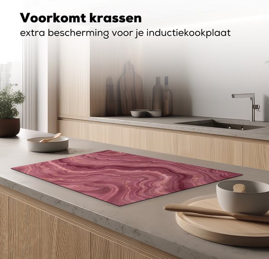 KitchenYeah® Inductie beschermer 77x51 cm - Roze - Geode - Stenen - Agaat - Kookplaataccessoires - Afdekplaat voor kookplaat - Inductiebeschermer - Inductiemat - Inductieplaat mat