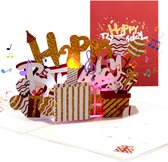 Loha-party®3D LED verjaardagskaart-pop-up verjaardagskaart met licht en muziek-uitblazen licht kaars en spelletjes-Happy Birthday song- wenskaart met envelop-gluid kaart-zing kaart- cadeaukaart