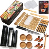 Sushi Maker Kit, 24-delige Sushi Maker Set voor beginners, DIY Sushi Making Kit compleet, DIY Sushi Home Mat Set met Sushi Mes, Rijstbalvormen en Eetstokjes, Zwart