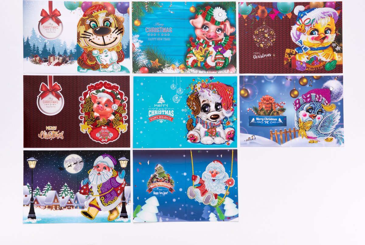 Huntex Diamond Painting Kerstkaarten - 8 Stuks 13x18cm - Complete Set — afbeelding 4