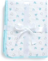 van biologisch katoen, zachtste babydeken voor kinderbed/bed, met 3 zachte stoflagen, omkeerbare designs, 2 mousseline, flanel in het midden, 95 x 120 cm - Blue Hearts