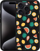 Cazy Hoesje Zwart geschikt voor iPhone 15 Pro Max Tropical Fruit