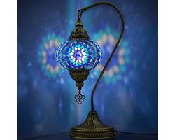 Mozaiek Zwanenhals Lamp, Handgemaakte, Nachtlampje, Turkse, Arabisch, Oosterse, Tiffany, Marokkaanse Decoratieve Tafellampen Voor Slaapkamer, Bureau, Woonkamer En Perfecte Cadeau Voor Speciale Dagen - Blauw