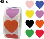 Sluitsticker - Sluitzegel - Kleuren hart | Valentijn | Liefde - Trouwerij - Envelop | Diverse Kleuren | Hartjes - Hart | Envelop stickers | Cadeau - Gift - Cadeauzakje - Traktatie | Creativiteit | 48 stuks - 2,5 cm